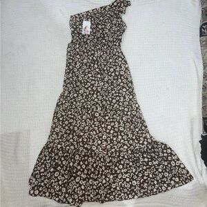 Pretty Green Brown and Cream One-Shoulder Floral Maxi Dress